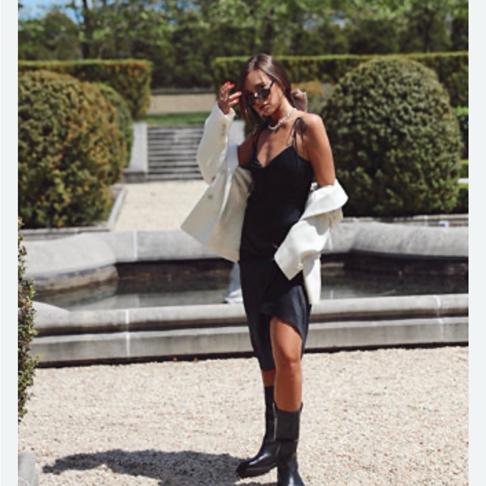 DANIELLE BERNSTEIN Black Slip Midi Dress with White Jacket